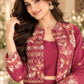 Wine Pink Embroidered Jacket Skirt Set