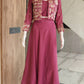 Wine Pink Embroidered Jacket Skirt Set