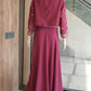 Wine Pink Embroidered Jacket Skirt Set