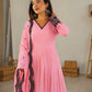 Thread Work Natural Crepe Kurta Pant Set with Dupatta
