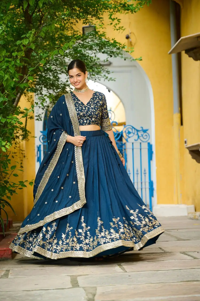 Midnight Bloom Vichitra Silk Sequin Embroidered Lehenga Set