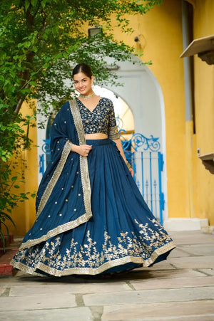 Midnight Bloom Vichitra Silk Sequin Embroidered Lehenga Set
