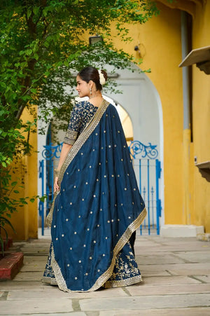 Midnight Bloom Vichitra Silk Sequin Embroidered Lehenga Set