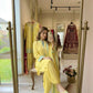 Yellow Threadwork Crepe Suit