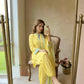 Yellow Threadwork Crepe Suit