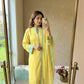 Yellow Threadwork Crepe Suit