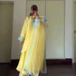 Yellow Threadwork Crepe Suit