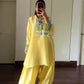 Yellow Threadwork Crepe Suit