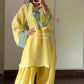 Yellow Threadwork Crepe Suit