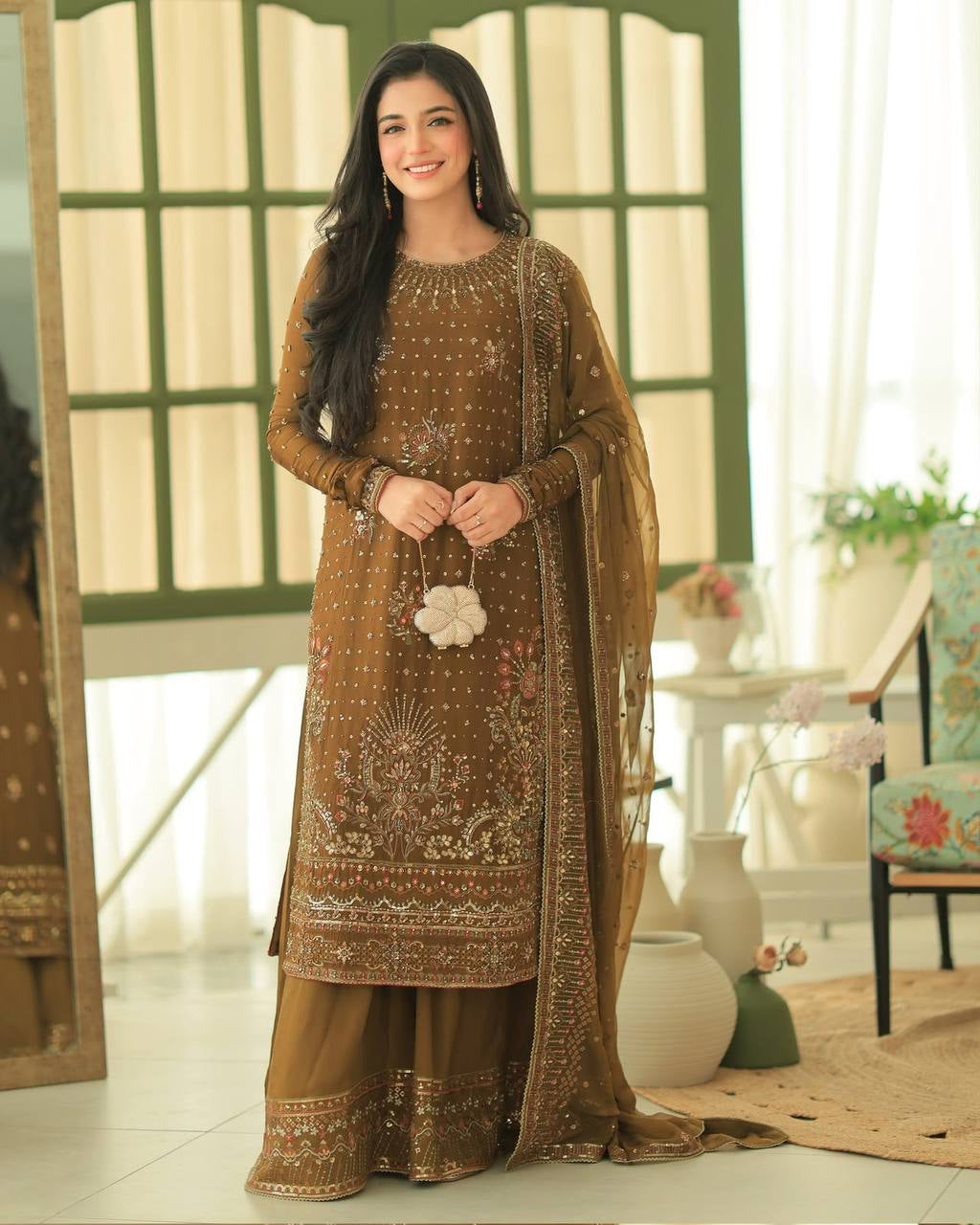 Olive Gold Sequin Embroidered Suit