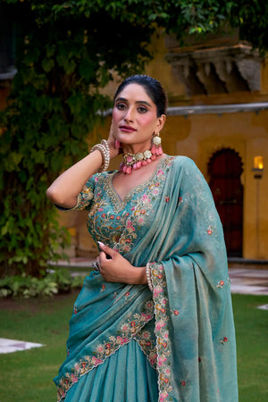 Aqua Bloom Zari Shimmer Embroidered Sequin Lehenga Set