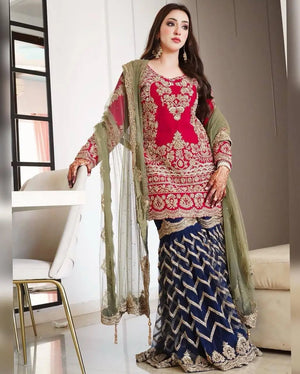 Crimson Elegance Faux Georgette Embroidered Plazzo Set
