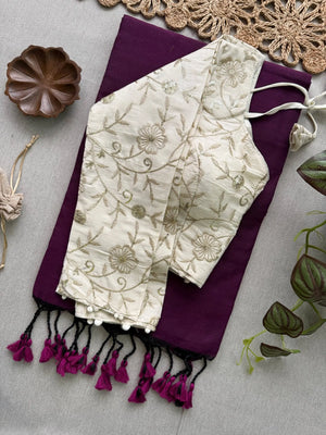 Khadi Cotton Saree with Embroidered Aura Cotton Blouse