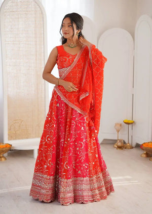 Embroidered Faux Georgette Lehenga Set for Wedding and Festive Occasions