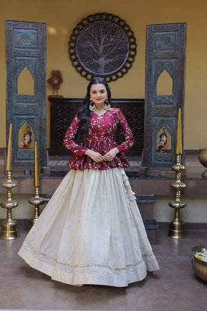 Designer soft white Lehenga with Long peplum blouse for Festive Occasions