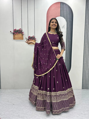 Chinon Embroidered Lehenga Choli Set with Dupatta