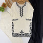 Ivory Black Botanical Embroidered Kurti