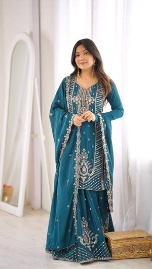 Teal Mirror Dana Bead Embroidered Suit