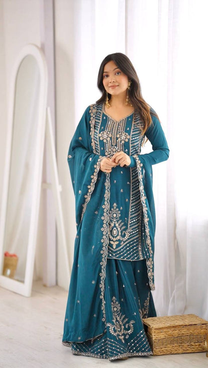 Teal Mirror Dana Bead Embroidered Suit