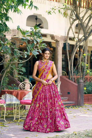 Printed Tasar Silk Lehenga Set for Festive and Wedding Occasions