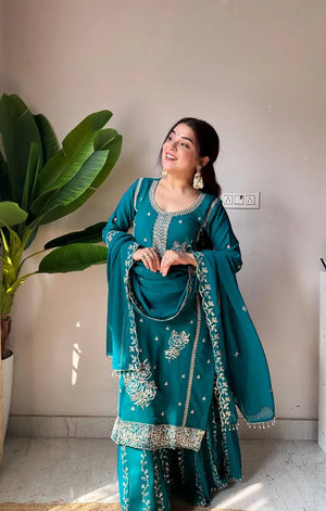 Fox Georgette Embroidered Gharara Set for Festive and Wedding Wear