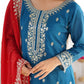 Embroidered Chinnon Silk Suit Set with Dupatta