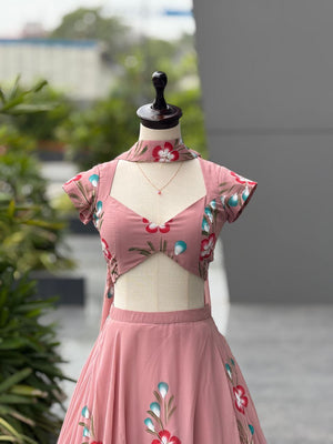 Dusty Rose Hand Painted Georgette Lehenga