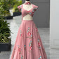 Dusty Rose Hand Painted Georgette Lehenga
