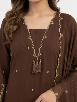 Brown Embroidered Rayon Suit