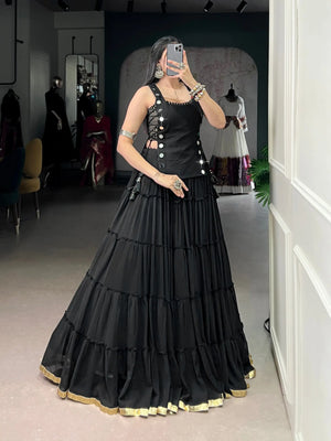 Ivory Majesty Marble Fabric Mirror Work Lehenga Set
