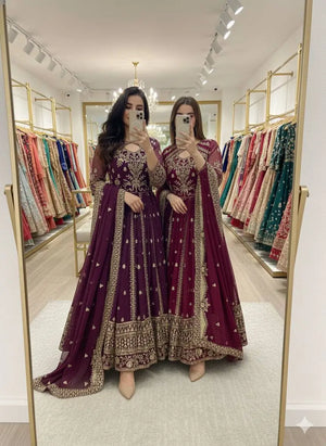 Embroidered Georgette Anarkali Gown Set