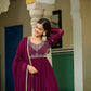 Wine Majesty Faux Blooming Beaded Embroidered Gown Set