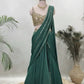 Emerald Green Ready-to-Wear Mirror Work Saree with Unstitched Blouse