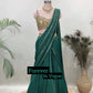 Emerald Green Ready-to-Wear Mirror Work Saree with Unstitched Blouse