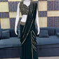Emerald Green Ready-to-Wear Mirror Work Saree with Unstitched Blouse