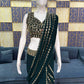 Emerald Green Ready-to-Wear Mirror Work Saree with Unstitched Blouse