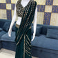 Emerald Green Ready-to-Wear Mirror Work Saree with Unstitched Blouse