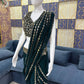 Emerald Green Ready-to-Wear Mirror Work Saree with Unstitched Blouse