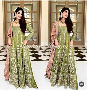Embroidered Chinon Silk Sharara Suit Set