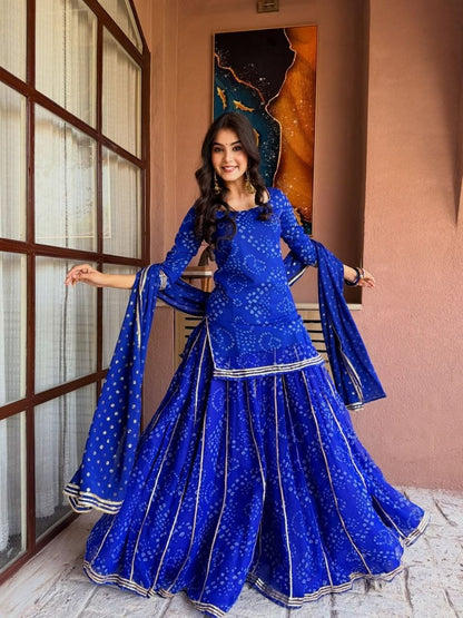 Bandhani Print Top Palazzo Set with Gota