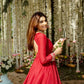 Red Roman Silk Embroidered Anarkali Gown Set with Dupatta