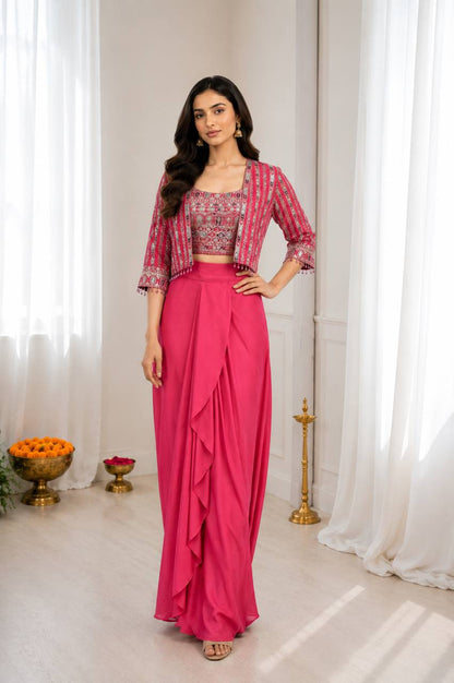 Embroidered Koti Ruffle Skirt Set