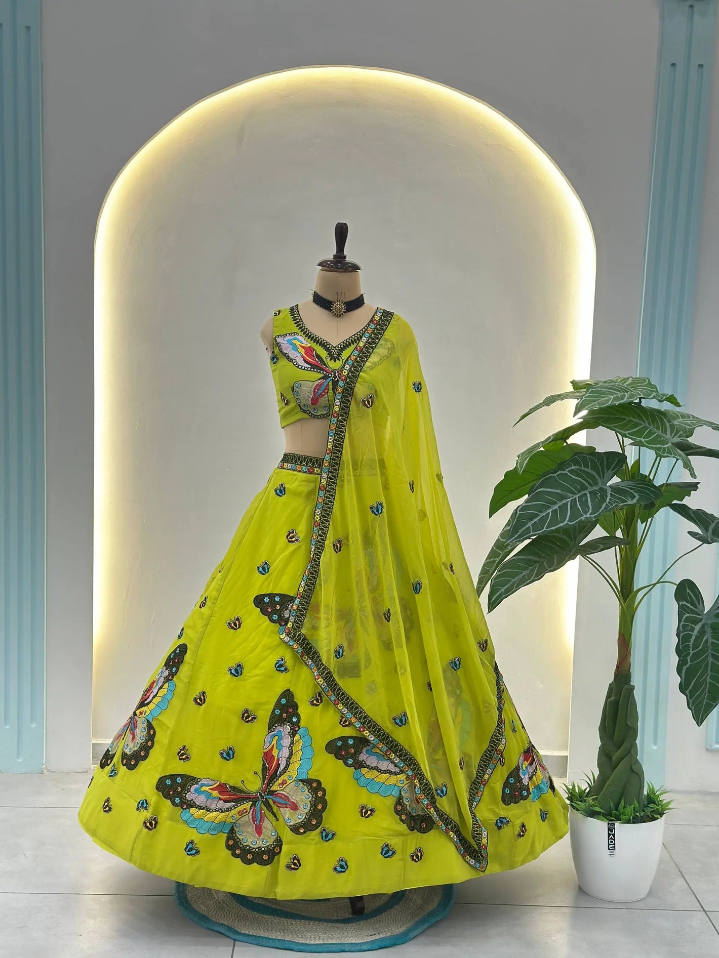 Embroidered Faux Georgette Lehenga Set