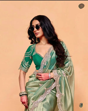 Sage Sequin Embroidered Chiffon Saree
