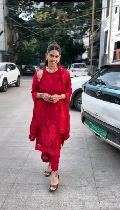 Ruby Threadwork Georgette Suit