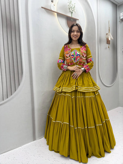 Gamthi Mirror Tiered Koti Lehenga