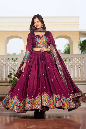 Embroidered Vichitra Silk Festival Lehenga Choli