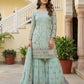 Embroidered Faux Georgette Kurti Sharara Set