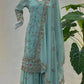 Embroidered Faux Georgette Kurti Sharara Set