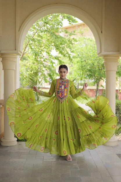 Bandhani Kutchi Tiered Gown